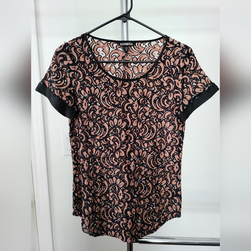 Express Black and Tan Lace Women Top